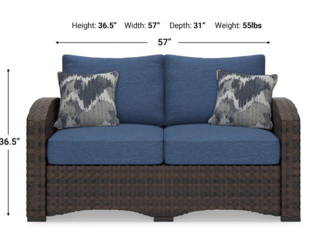 Windglow - Blue / Brown - Loveseat With Cushion