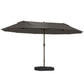 15' Outdoor Patio Umbrella with Twin Canopy Sunshade Steel Table Umbrella with Lift Crank, Cross base, Sandbag, Dark Grey