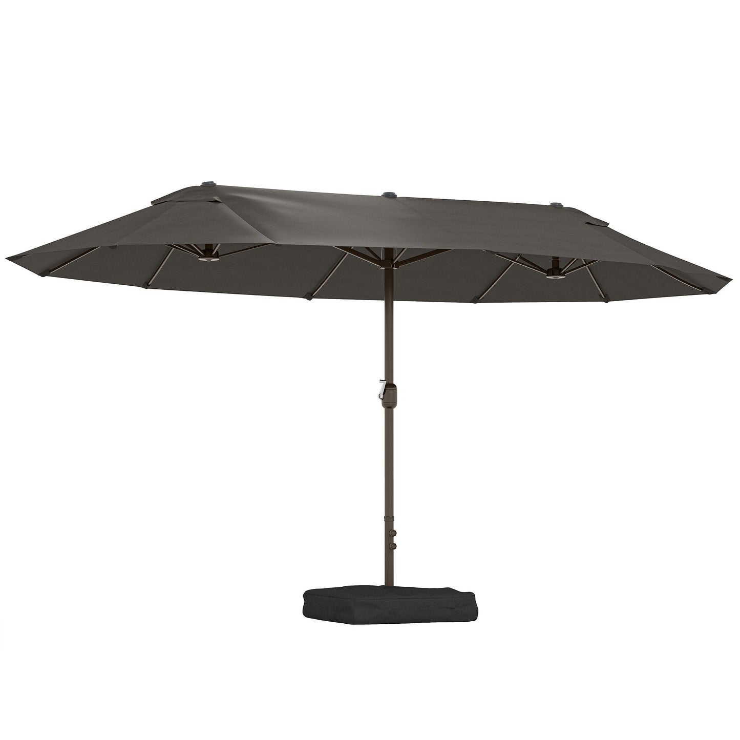 15' Outdoor Patio Umbrella with Twin Canopy Sunshade Steel Table Umbrella with Lift Crank, Cross base, Sandbag, Dark Grey