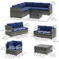 4-Piece Outdoor Rattan Wicker Conversation Furniture Set, Includes Corner Sofa, Loveseat, Coffee Table and Cushions, Modern Patio Sectional for Backyard, Navy Blue