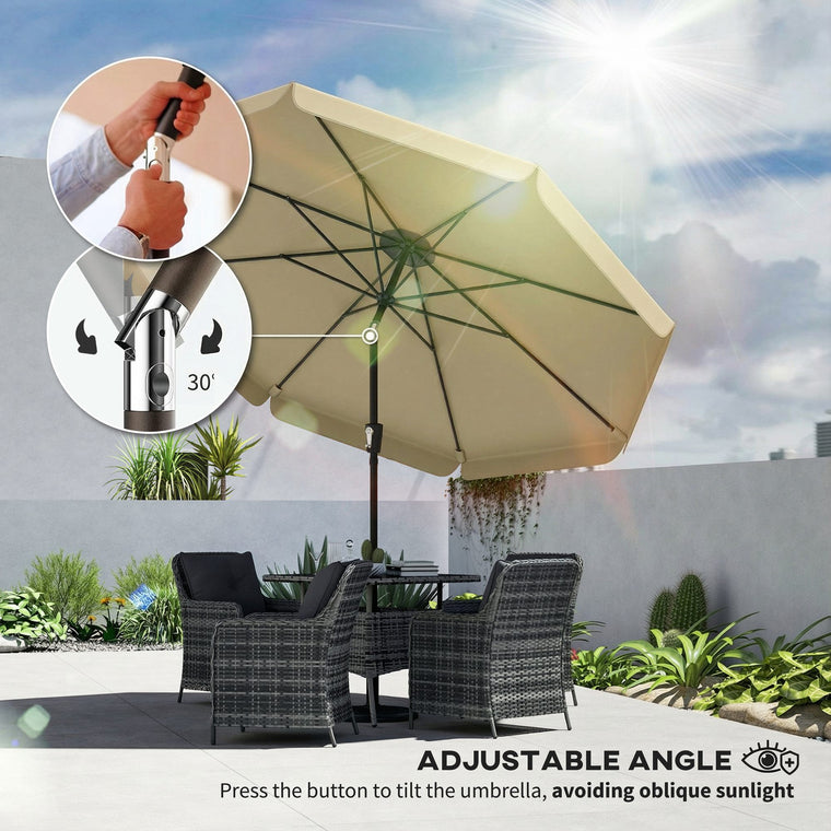 10ft Khaki Market Table Umbrella with Push Button Tilt