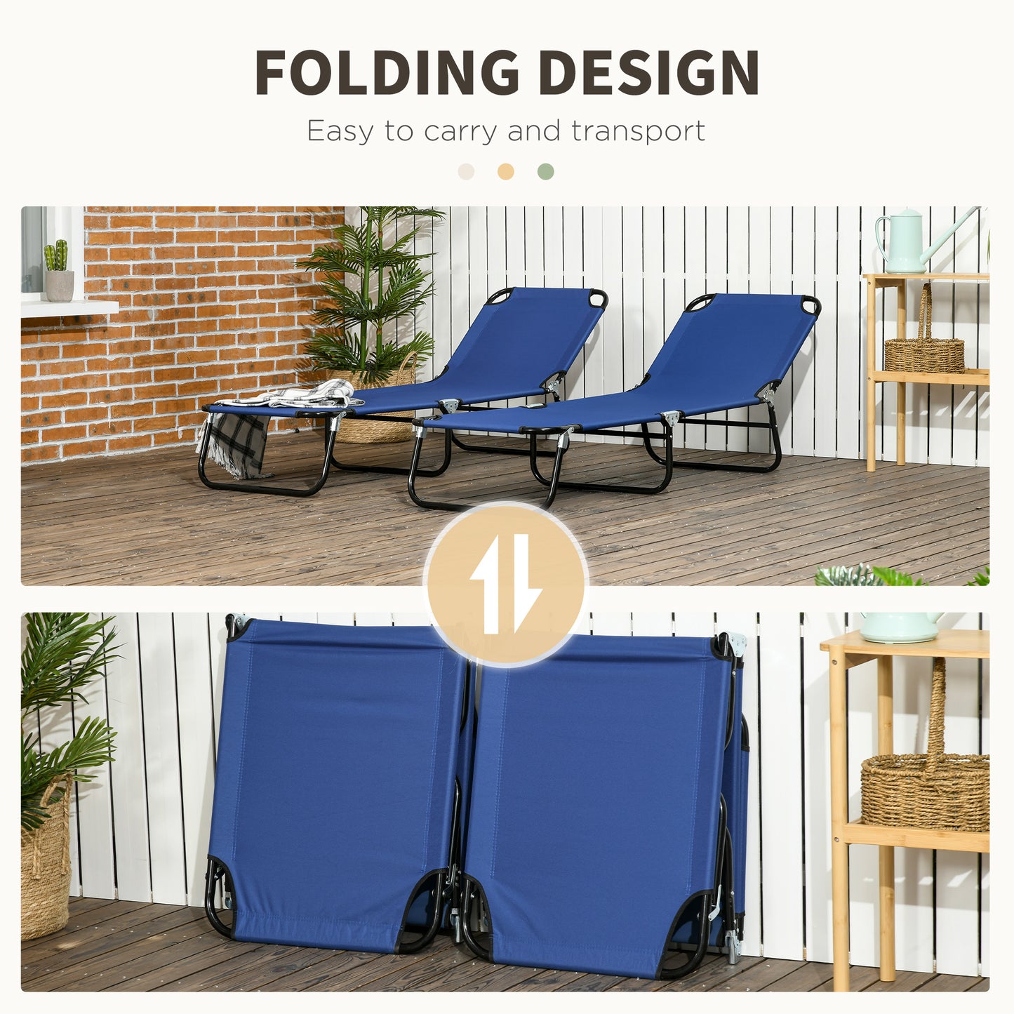 Set of 2 Folding Outdoor Lounge Chair, Sun Tanning Chairs with Reclining Back, Breathable Mesh for Beach Patio, Grey