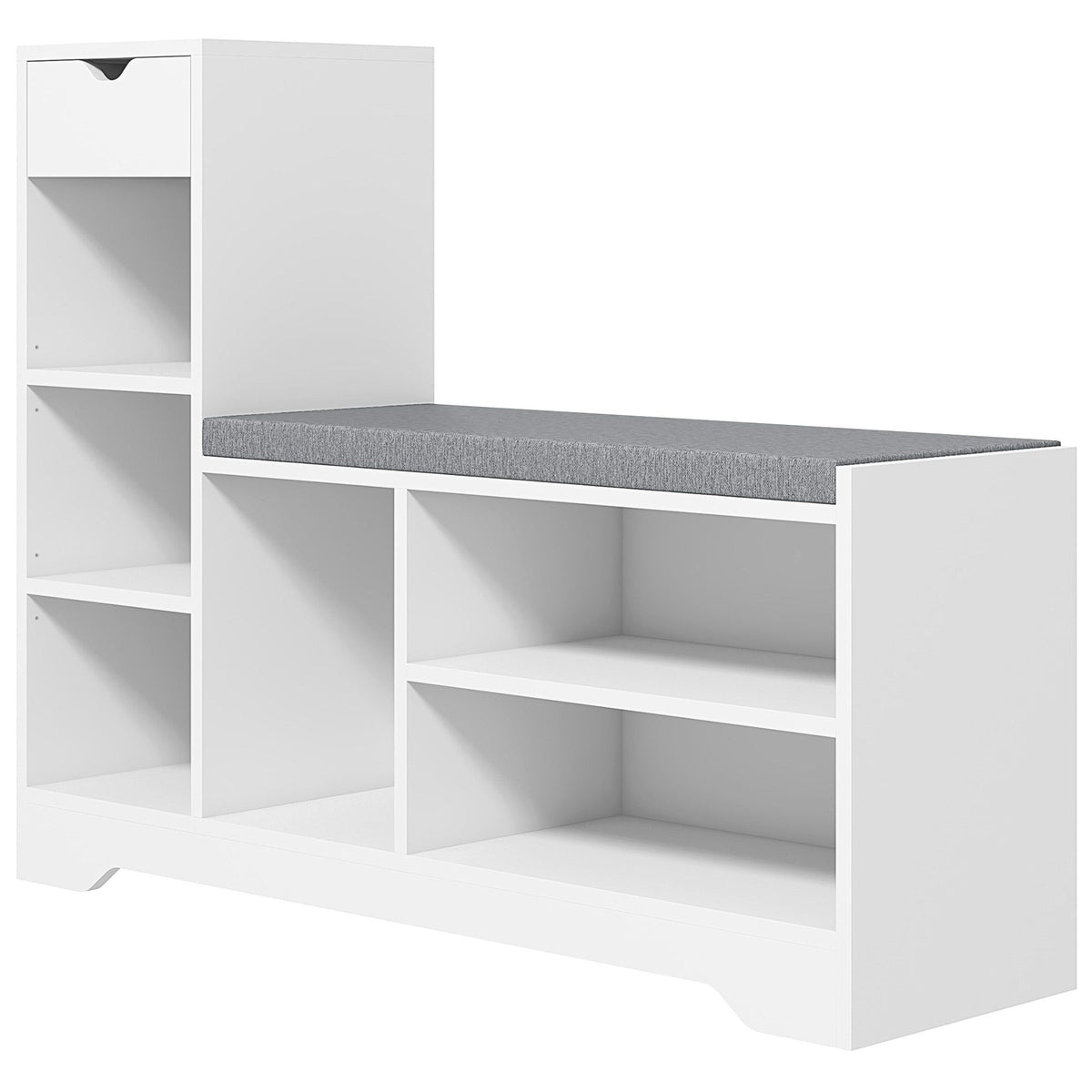 Shoe Storage Bench with Drawer and 6 Shelves - White
