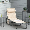 Outdoor Lounge Chair, Folding Chaise Lounge, Patio Padded Tanning Chair with 5-position Adjustable Backrest, Pillow and Pocket for Deck, Beach, Lawn and Sunbathing, Beige