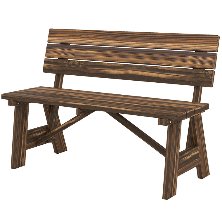 Carbonized Wood Garden Bench, 2-Person Loveseat