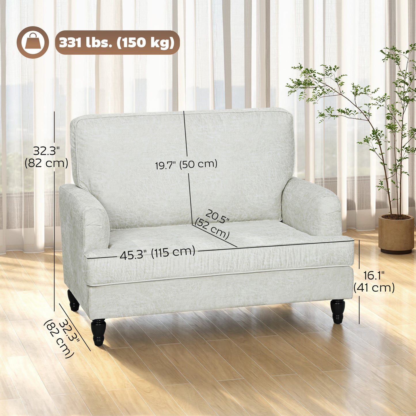 Modern Accent Chair, Leathaire Armchair with Turned Legs and Wide Seat, Single Sofa for Bedroom, Living Room, Cream White