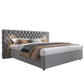 King Size Upholstered Bed with Extra-Wide Diamond Tufted Headboard, Plush Velvet Bed with Built-In Reading Lights, 83'' L x 102'' W x 42'' H, Grey