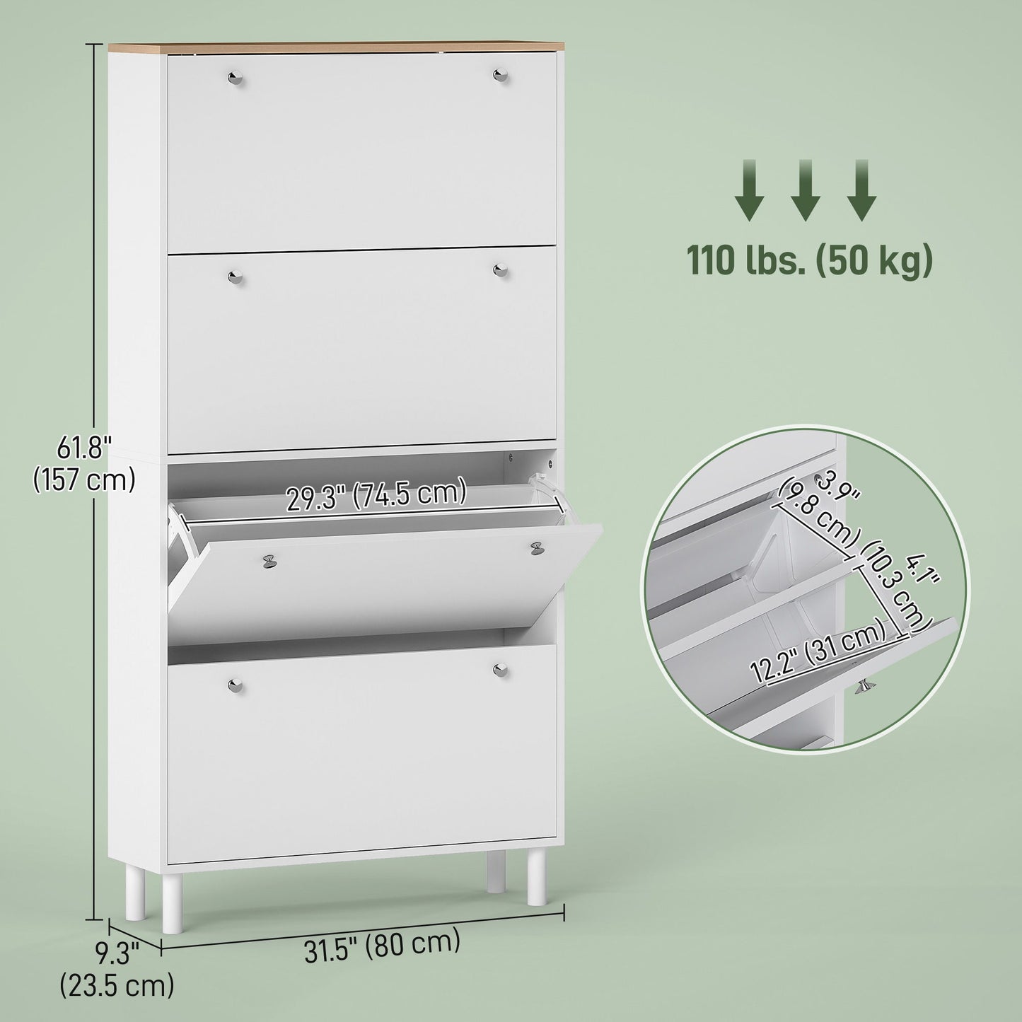 Narrow Shoe Cabinet with 4 Flip Drawers, Shoe Storage Cabinet with Adjustable Shelves, Holds 24–32 Pairs, White