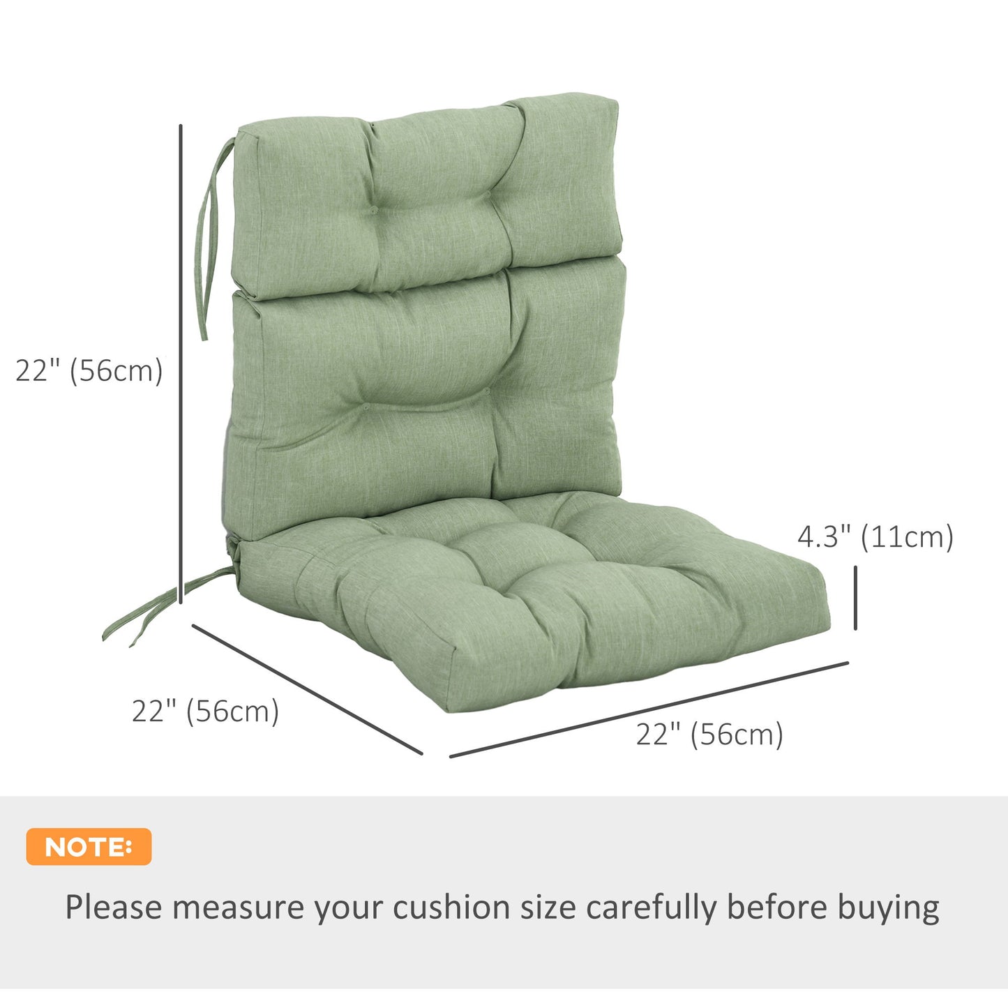 Outdoor Patio Chair Seat/Back Chair Cushion Replacement, Tufted Pillow with Thick Filling and String Ties, Light Green