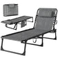 Outdoor Folding Chaise Lounge, Reclining Lounge Chair with Adjustable Backrest and Removable Pillow, Mixed Grey