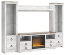 4 Pc. Entertainment Center With 64" TV Stand And Glass/Stone Fireplace Insert