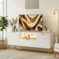 Modern TV Console for TVs up to 60 Inch, Entertainment Center with Smart RGB LED Lights and Soft Close Doors, White