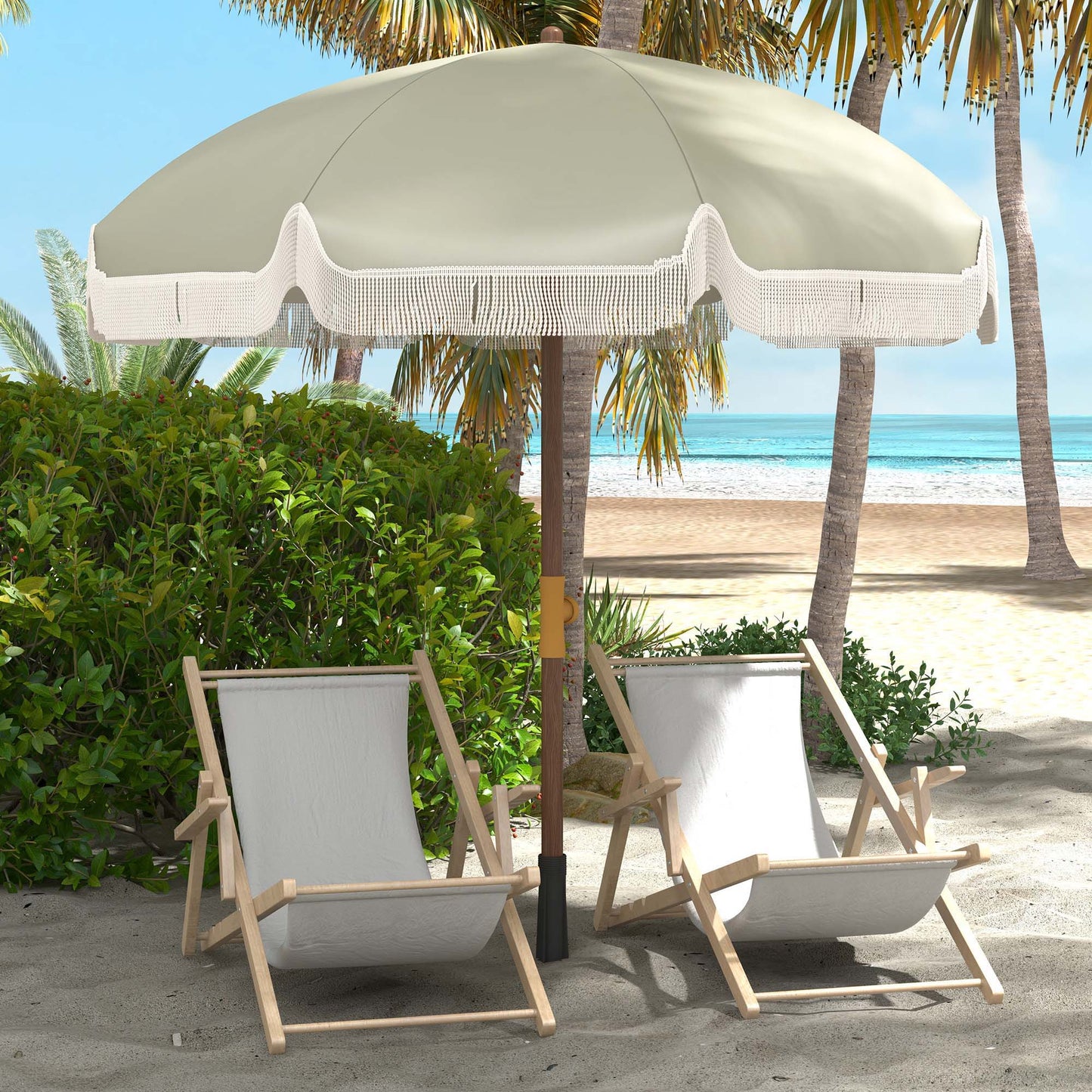 6.2' Beach Umbrella for Travel, Vent, Ruffles, Carry Bag, Portable Outdoor Umbrella for Garden, Light Green