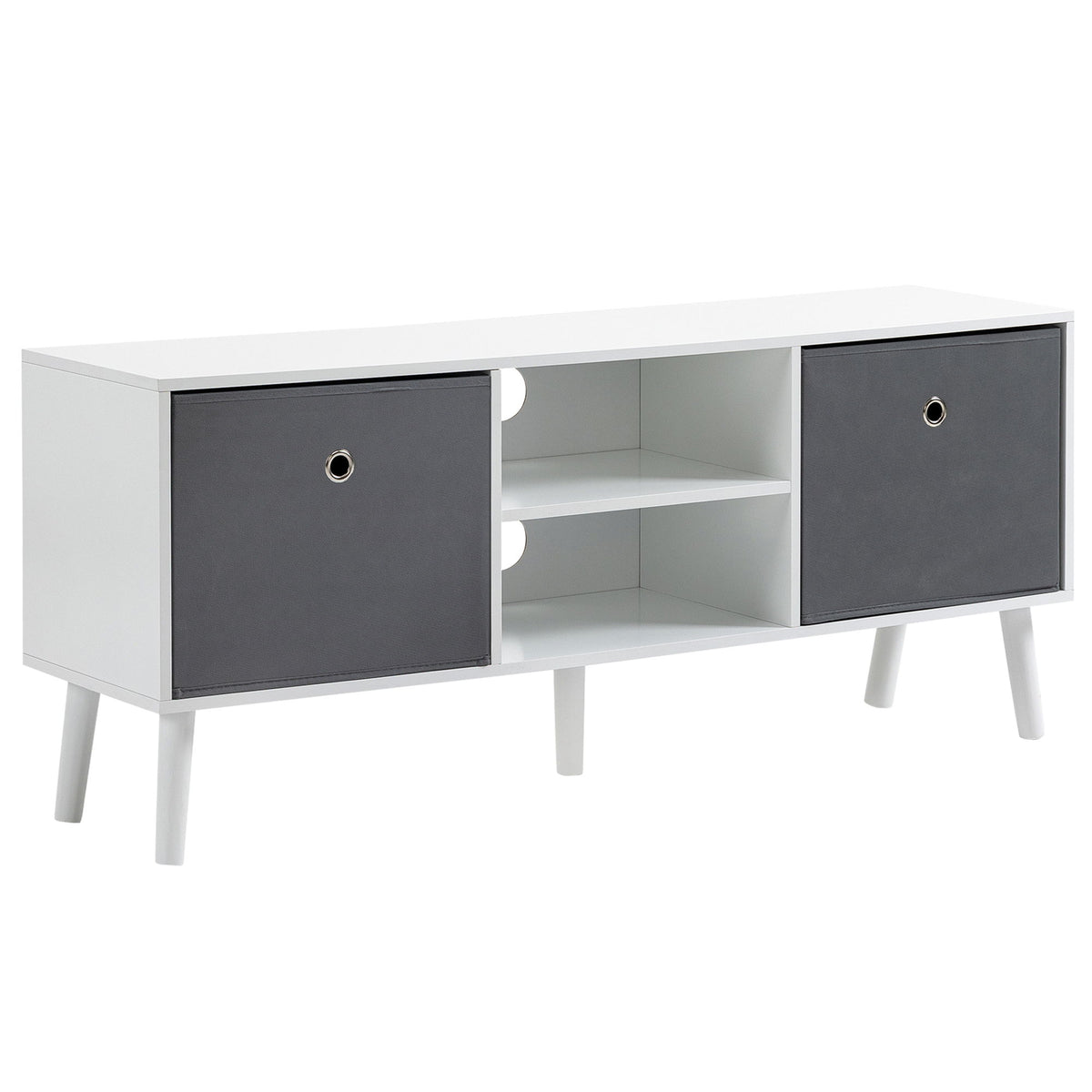 Modern TV Stand Cabinet with Foldable Drawers and Shelves for Living Room, Bedroom, White