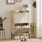 Shoe Cabinet with 2 Flip Drawers, Boho Narrow Shoe Storage Cabinet, Oak