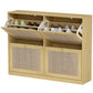 Narrow Shoe Storage Cabinet, Rattan Shoe Cabinet with 4 Flip Drawers and Adjustable Shelves for 20 Pairs, Oak