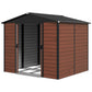 8' x 7' Outdoor Storage Shed, Galvanized Steel Metal Garden Shed with Lockable Doors, Floor Frame, Vents, Lock and Gloves for Backyard, Lawn, Patio, Teak