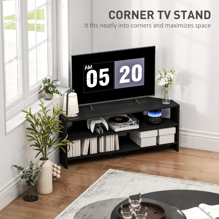 Corner TV Stand for 47" TV with Open Shelves - Black