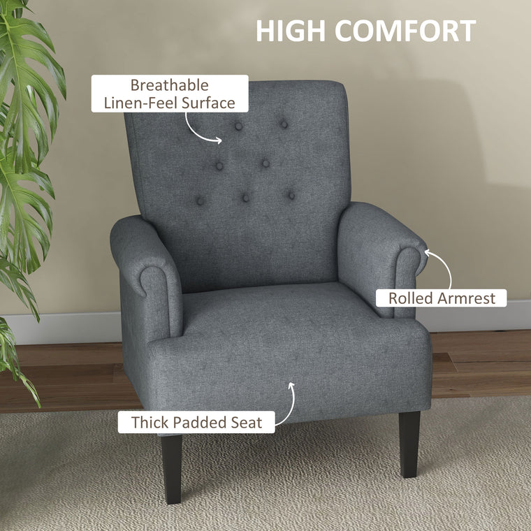 Fabric Accent Armchair with Wood Legs - Grey