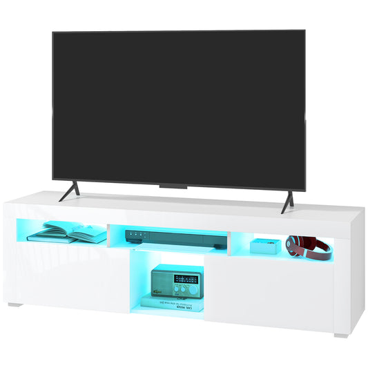 TV Stand with Storage and LED, Fits 55" - White