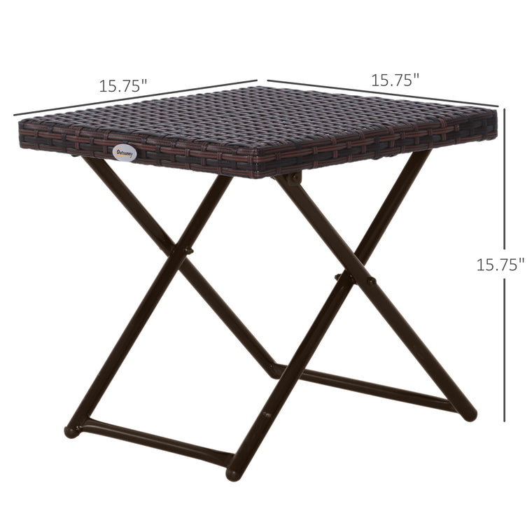 15.75" Brown Wicker Folding Side Table