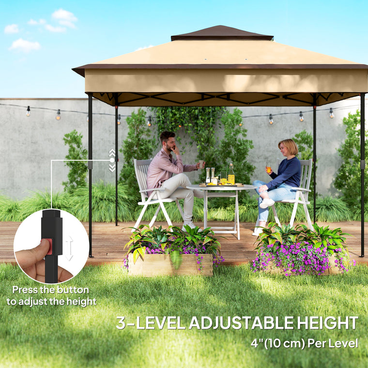 10.7' x 10.7' Beige Pop-Up Gazebo with Mesh Curtains