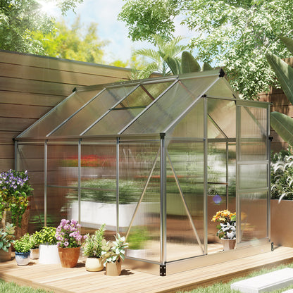 6' x 8' x 6.6' Silver Polycarbonate Greenhouse with Rain Gutter