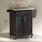 Kitchen Island with Stainless Steel Top, Rolling Kitchen Cart on Wheels with Storage Drawer, Cabinet, Towel Rack and Spice Rack (Black)
