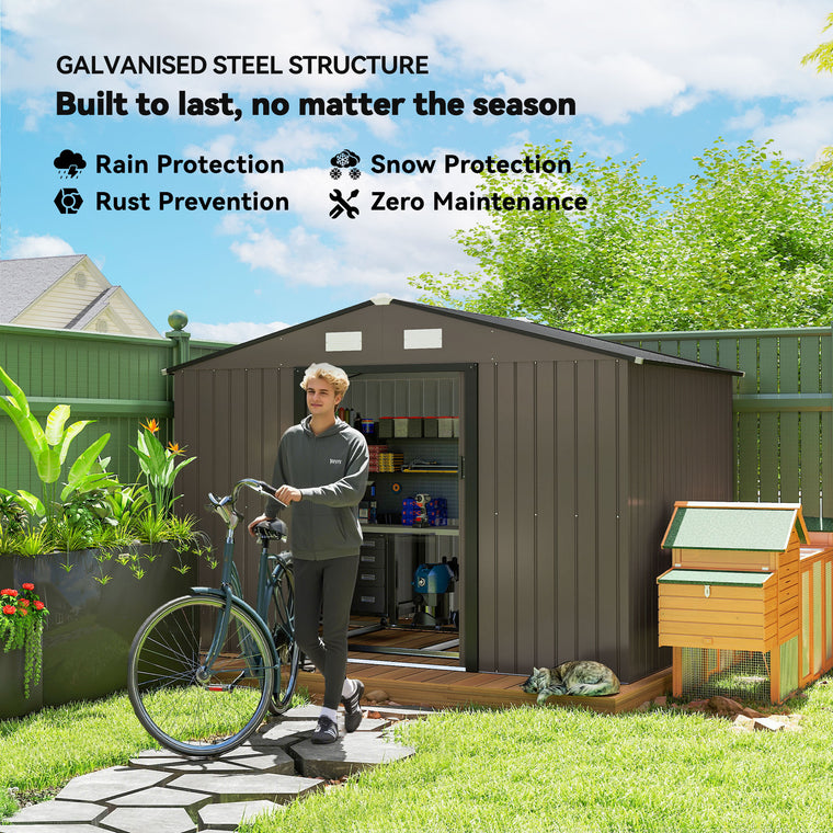 9.1' x 6.4' x 6.3' Metal Garden Shed with Double Doors