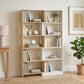 Corner Bookshelf, 5-Tier L-Shaped Bookcase with 350° Rotating Design, Two-Tone, Fruitwood/White