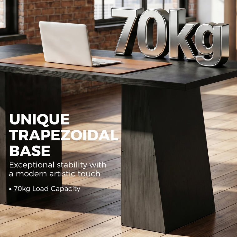 63" Computer Desk with Trapezoidal Frame - Light Black Wood Grain