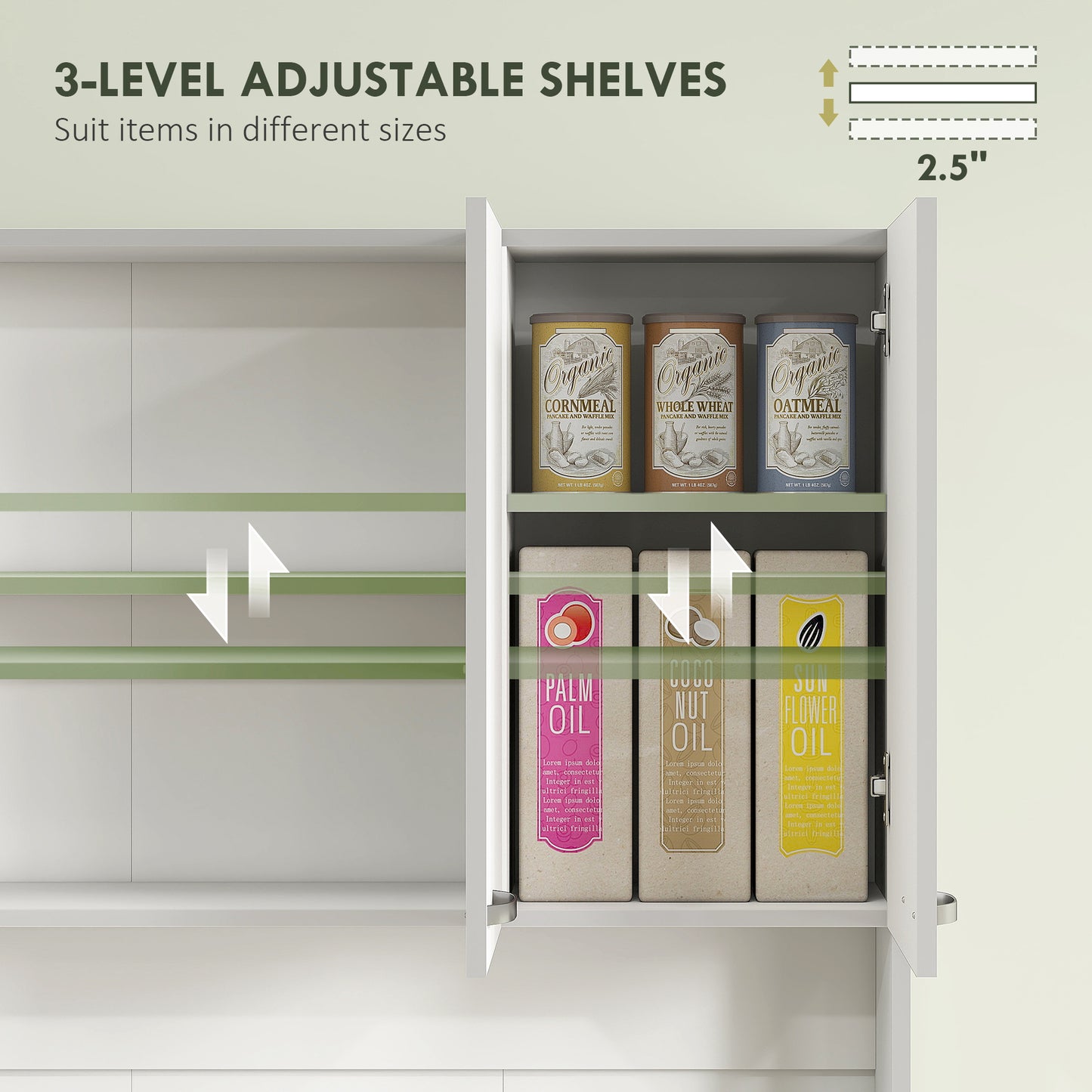 71" Modern Buffet with Hutch, Standing Kitchen Hutch with Storage Cabinets, Drawer, Open Space with Microwave Stand, White
