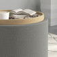 Round Coffee Table, End Table with Hidden Storage and Tray Top, Linen Upholstered Footrest for Living Room