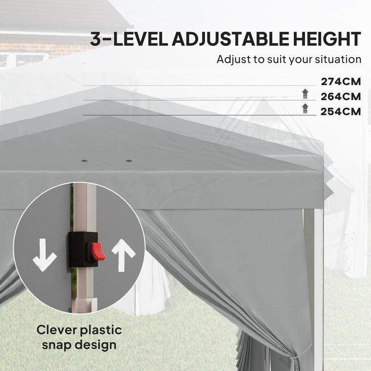 10' x 10' Light Grey Height-Adjustable Canopy with Sidewalls