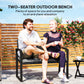 2 Seater Outdoor Bench, Rattan Garden Bench Loveseat with Cushion, Armrests, Steel Frame for Patio, Porch, Beige