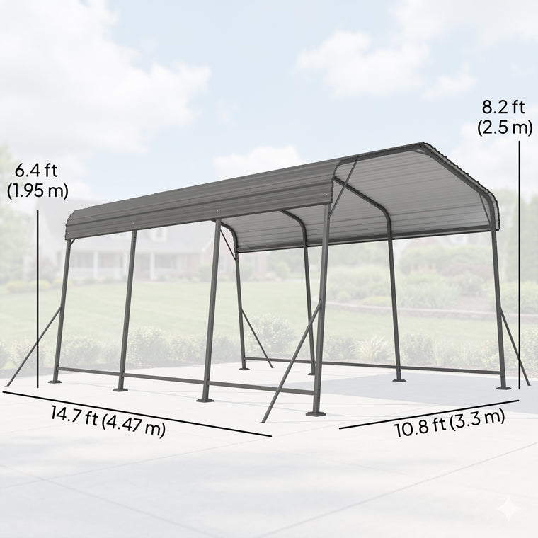 11' x 15' Dark Grey Metal Carport with Galvanized Steel Roof