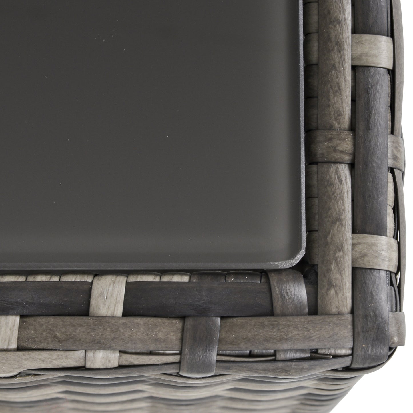 Rattan Garden Coffee Table, 25.6" Square Garden Rattan Table with Tempered Glass Top, Deep Grey