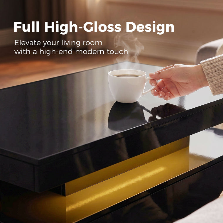 2-Tier LED Coffee Table with 2 Drawers