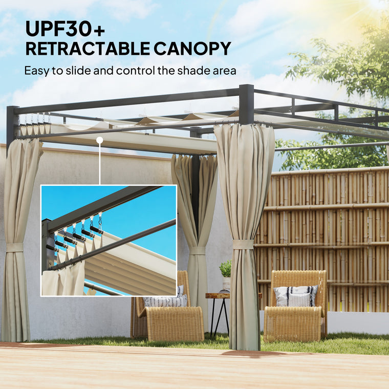 10' x 10' Beige Retractable Pergola with Curtains