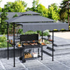8' x 7.6' Grill Gazebo, Double Tiered Barbecue Grill Gazebo Shelter w/ Side Awning, 2 Side Shelves, 6 Hooks, Dark Grey