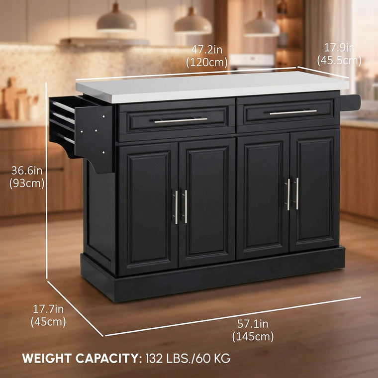 Rolling Kitchen Island with Stainless Steel Top