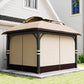11' x 13' Patio Gazebo, Double Roof Outdoor Gazebo Canopy with Netting & Curtains, Galvanized Metal Frame, Khaki