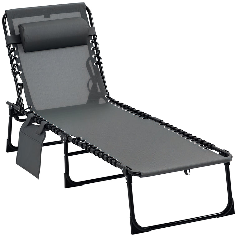 Grey Folding Chaise Lounge with Adjustable Backrest