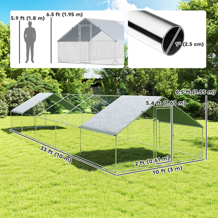 32.8' x 9.8' Metal Chicken Coop with Water & UV Protection