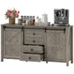60" Buffet Cabinet, Farmhouse Sideboard with Sliding Barn Doors, Drawers and Adjustable Shelves, Distressed Light Grey