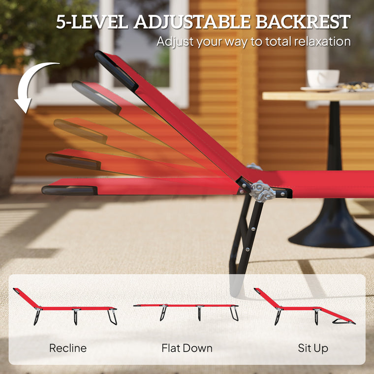 Folding Steel Tanning Chair with Reclining Back - Red
