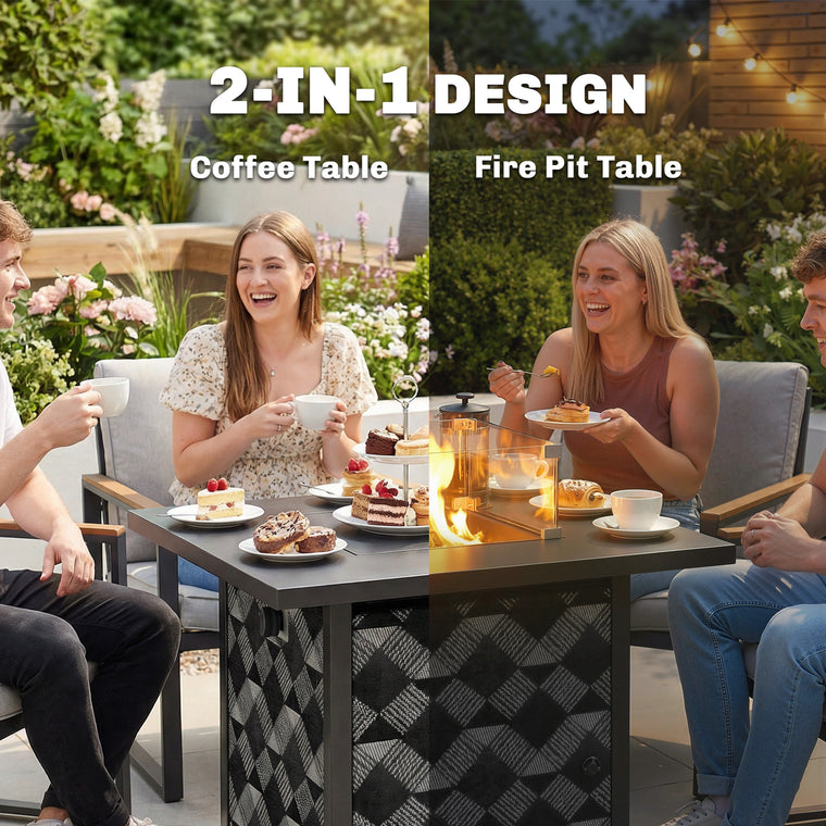 28-Inch Propane Fire Pit Table with Wind Guard