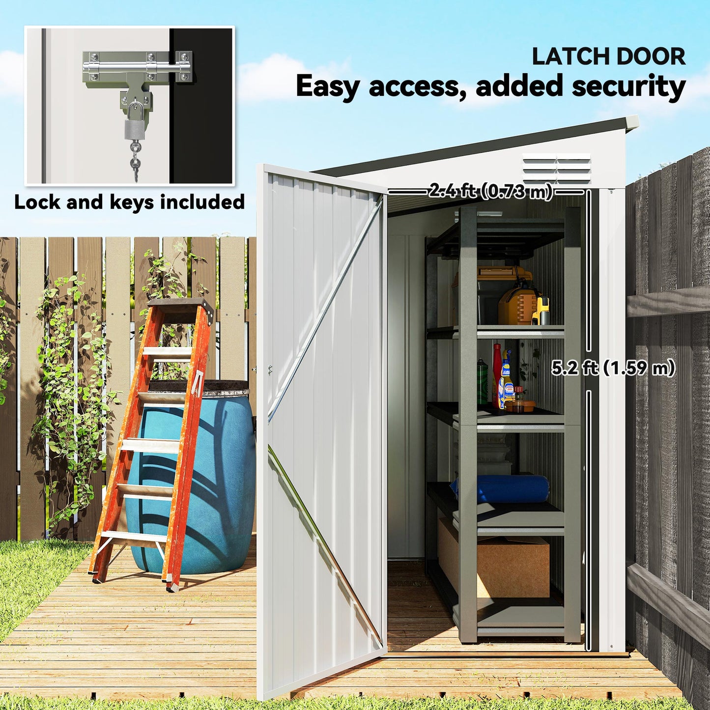 Outdoor Storage Shed Lean to Shed Outdoor Metal Tool Shed with Lockable Door and Air Vents, Dark Grey