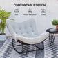 Oversized Rattan Patio Egg Chair, Outdoor Rocking Chair with Padded Cushion for Indoor, Porch, Grey