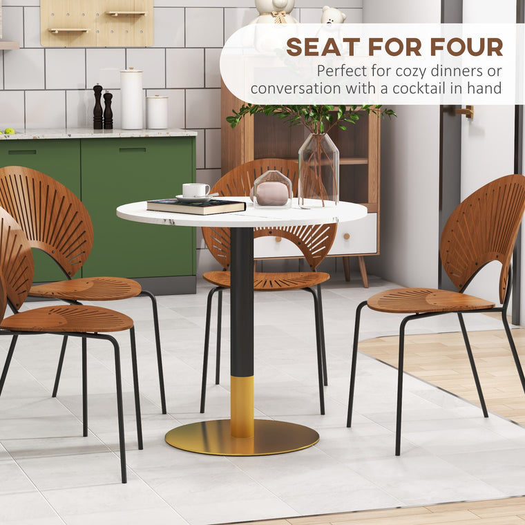 Round Faux Marble Dining Table - White